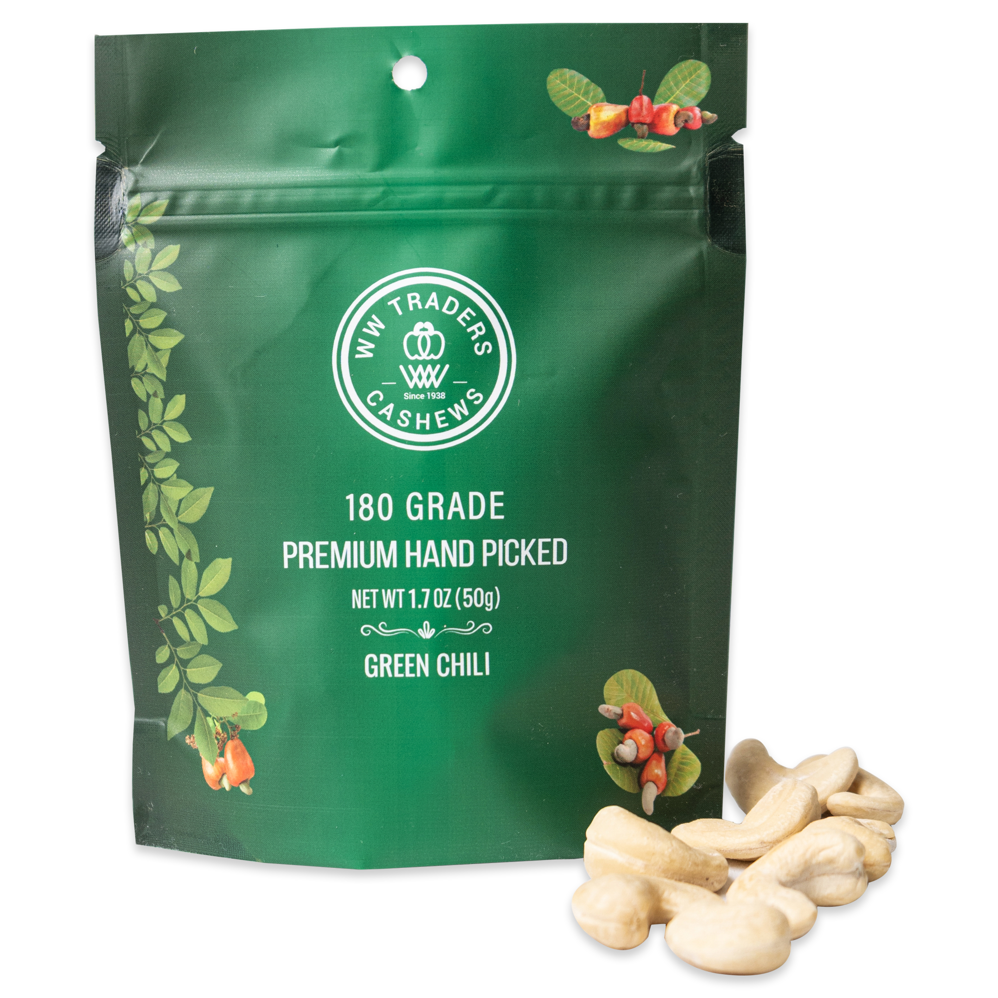Premium Air Roasted Green Chili Cashews (6 Pack) 180 Grade Jumbo